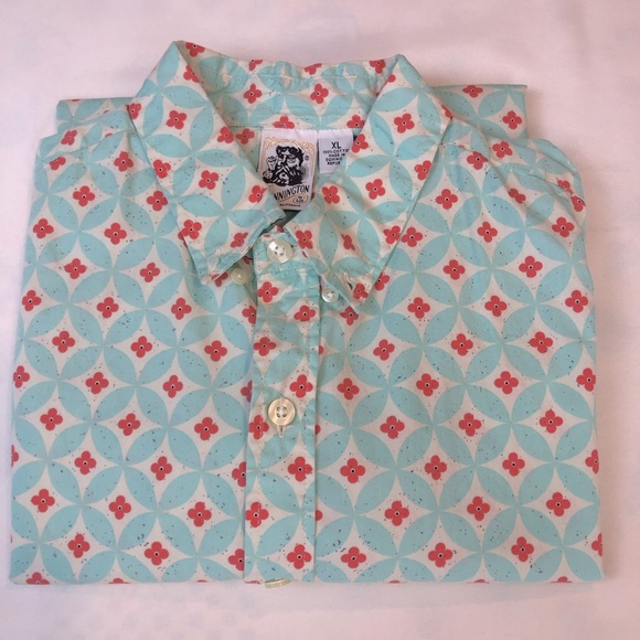 Mens Kennington LTD Turquoise Orange Print Button Front Shirt - Picture 11 of 16